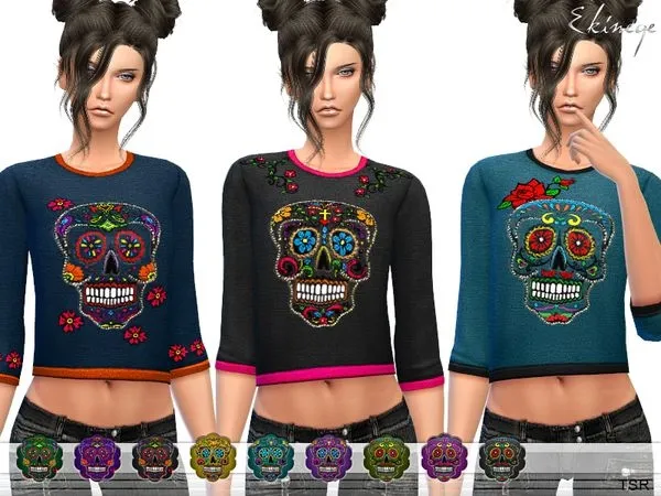 Sugar Skull Cropped Sweatshirt - The Sims 4 Custom Content