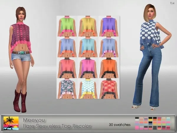 Alpha Meeyou Flare Sleeveless Top Recolor by elfdor - The Sims 4 Custom Content