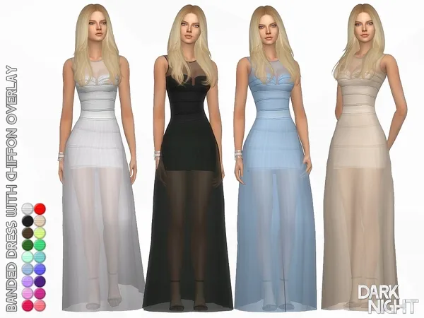 Alpha Banded Dress with Chiffon Overlay - The Sims 4 Custom Content