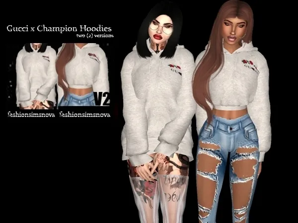 Alpha [FashionSimsNova] Gucci x Champion Hoodies - The Sims 4 Custom Content