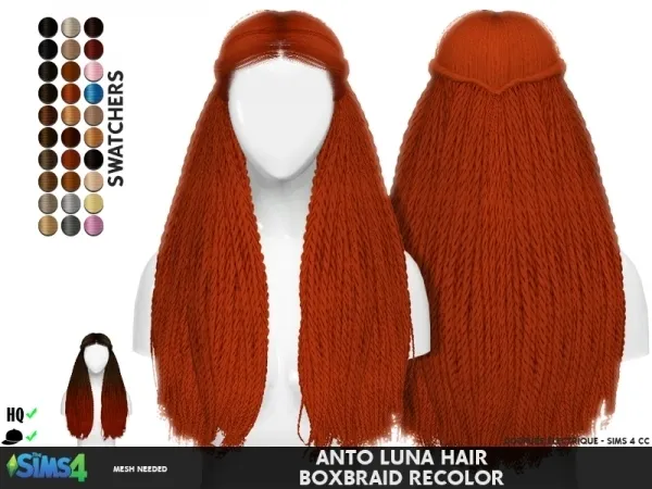 Alpha ANTO LUNA HAIR BOXBRAID RECOLOR by redheadsims - The Sims 4 Custom Content