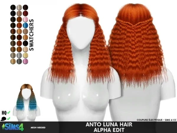 Alpha ANTO LUNA HAIR ALPHA EDIT by redheadsims - The Sims 4 custom content