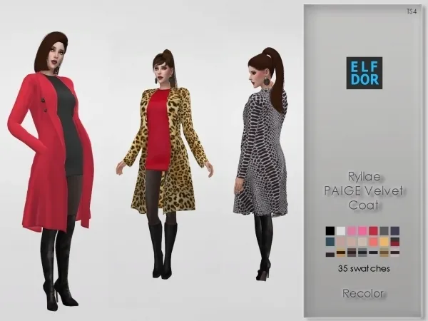Alpha Ryllae PAIGE Velvet Coat Recolor by elfdor - The Sims 4 Custom Content