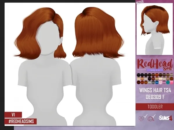Alpha WINGS HAIR OE0309 F TODDLER VERSION 1 by redheadsims - The Sims 4 custom content