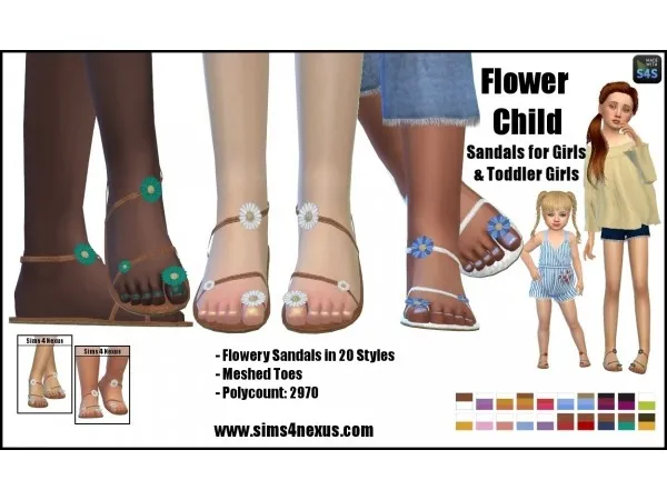Alpha Flower Child Sandals for Girls Toddler Girls - The Sims 4 Custom Content