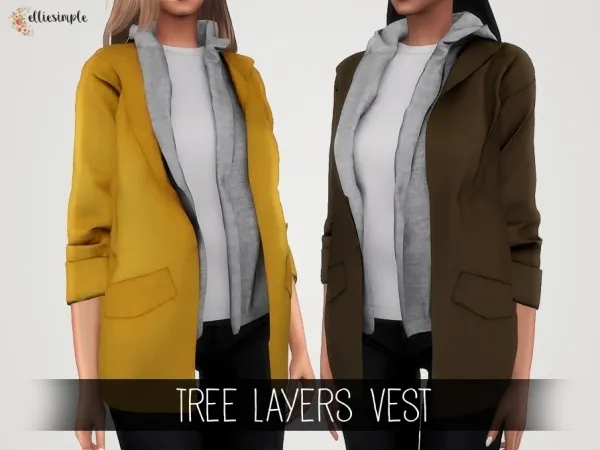 Alpha Elliesimple Tree Layers Vest - The Sims 4 Custom Content