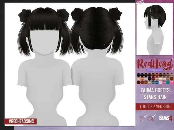 Alpha ZAUMA BREETS STARS HAIR TODDLER VERSION by redheadsims - The Sims 4 Custom Content
