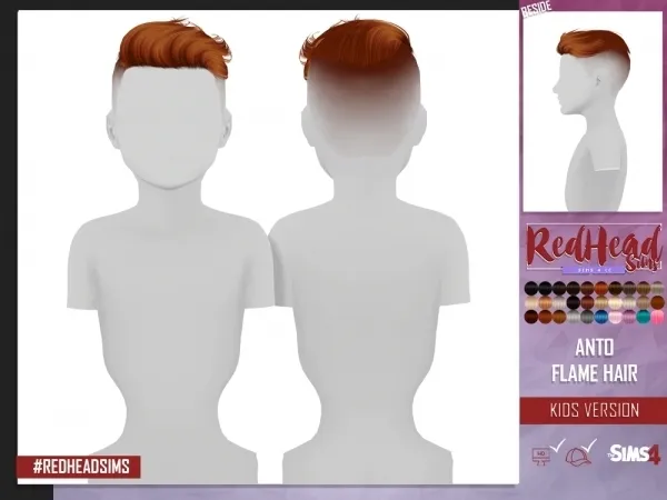 Alpha ANTO FLAME HAIR KIDS VERSION by redheadsims - The Sims 4 custom content