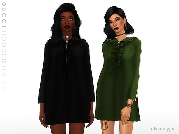Alpha SHUNGA GUCCI Hooded Dress by shunga - The Sims 4 custom content