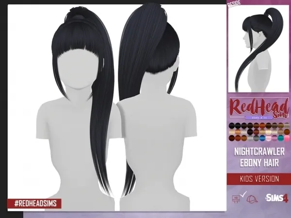 Alpha NIGHTCRAWLER EBONY HAIR KIDS VERSION by redheadsims - The Sims 4 custom content
