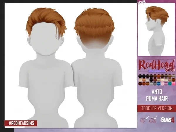 Alpha ANTO PUMA HAIR TODDLER VERSION by redheadsims - The Sims 4 custom content