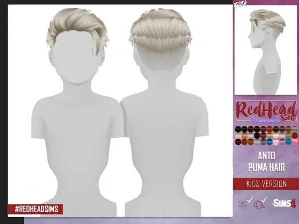 Alpha ANTO PUMA HAIR KIDS VERSION - The Sims 4 Custom Content