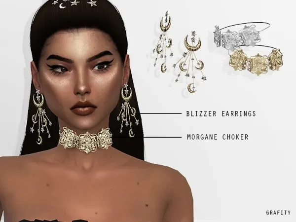 Alpha Blizzer Earrings Morgane Choker - The Sims 4 Custom Content