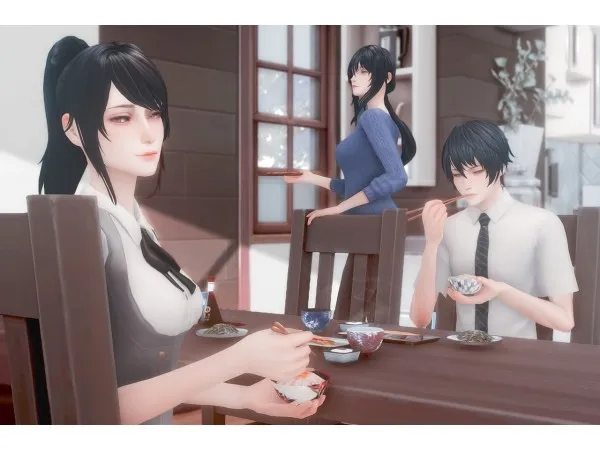 Alpha [Sims Poses DL] Aishi Family (Chopsticks equipped )) by anlamveg - The Sims 4 Custom Content