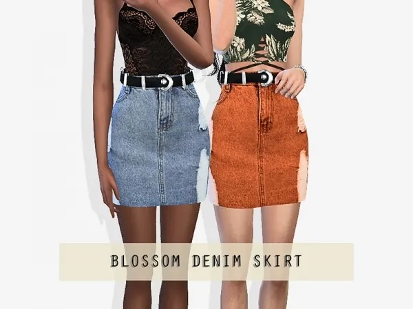Alpha Blossom Denim Skirt - The Sims 4 Custom Content