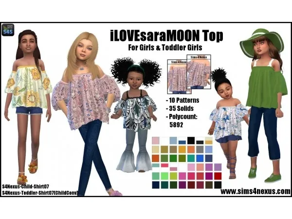 Alpha iLOVEsaraMOON Top For Girls Toddler Girls by sims4nexus - The Sims 4 Custom Content