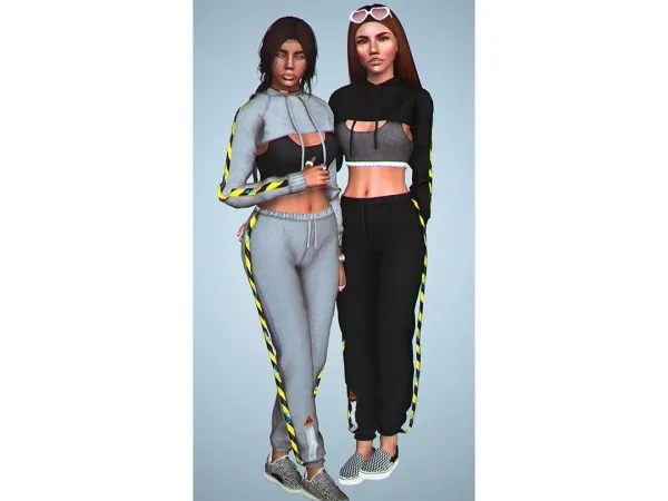 Off White Cropped HoddieSports Bra and Off White Joggers by dizziesims - The Sims 3 Custom Content