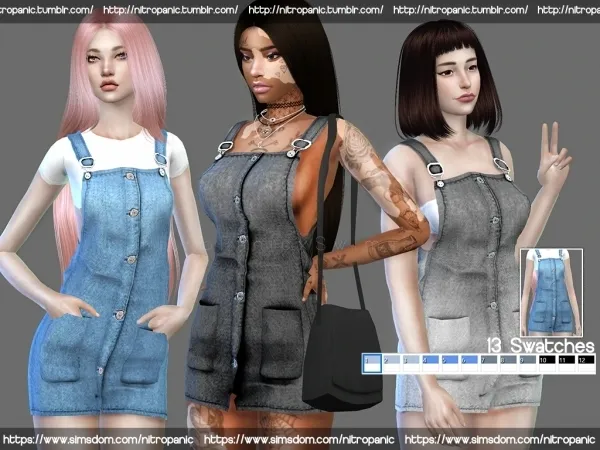 Alpha Overall Denim Dress by nitropanic - The Sims 4 Custom Content
