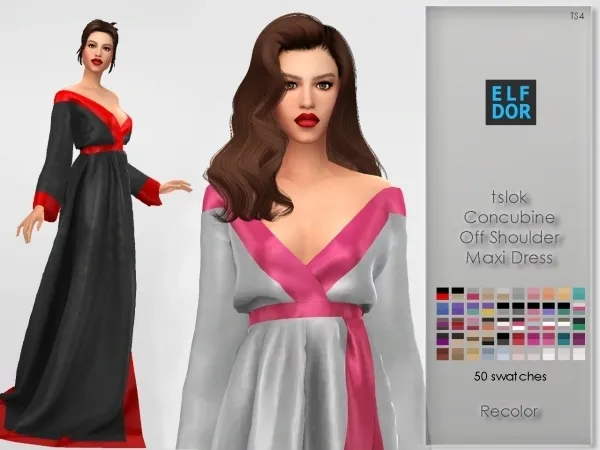 Alpha Tslok Concubine Off Shoulder Maxi Dress RC - The Sims 4 Custom Content