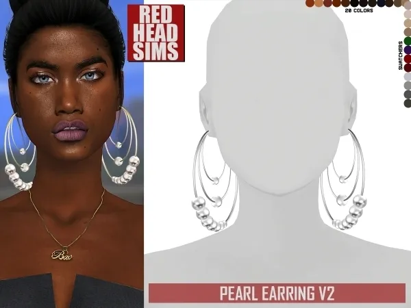 Alpha PEARL EARRING V2 by redheadsims - The Sims 4 custom content
