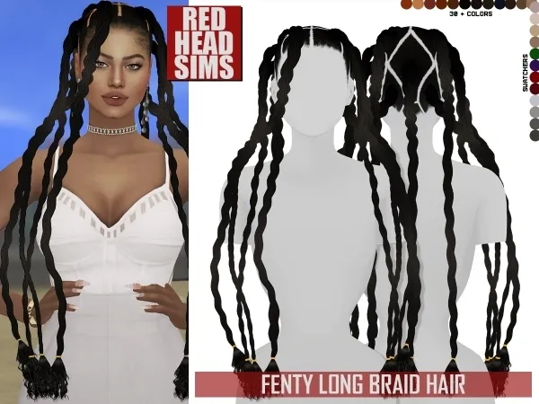 Alpha FENTY LONG BRAID HAIR by redheadsims - The Sims 4 custom content