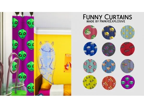 Alpha Funny Curtains by papayeexplosive - The Sims 4 Custom Content