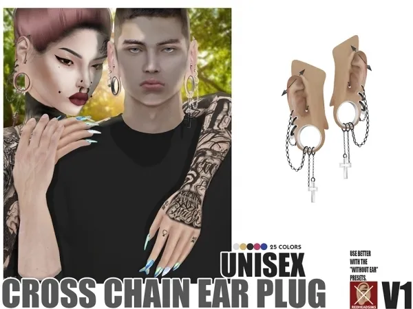 Alpha CROSS CHAIN EAR PLUG V1 - The Sims 4 Custom Content