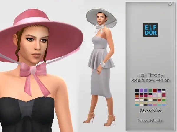 Maxis Match Hat Tiffany with lace & bow by elfdor - The Sims 4 custom content