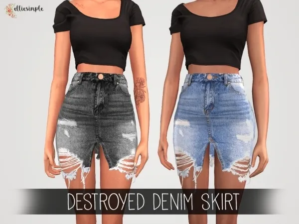 Alpha Elliesimple Destroyed Denim Skirt - The Sims 4 Custom Content