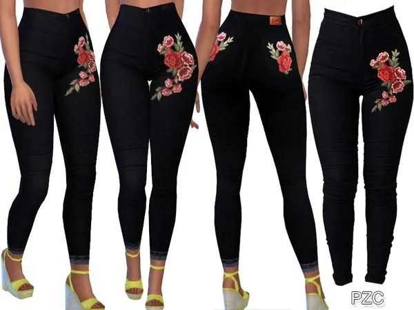 Alpha Summer Black Embroidered and Ripped Jeans - The Sims 4 Custom Content