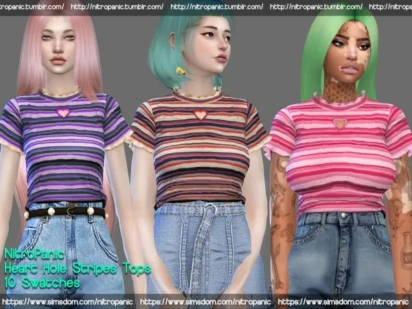 Alpha HEART HOLE STRIPES Tops by nitropanic - The Sims 4 Custom Content