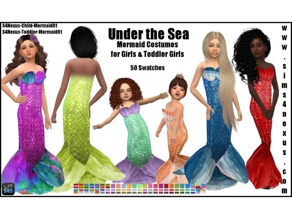 Alpha Under the Sea Mermaid Costumes for Girls Toddler Girls by sims4nexus - The Sims 4 Custom Content