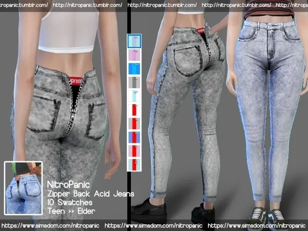Alpha Zipper Back Acid Jeans - The Sims 4 Custom Content