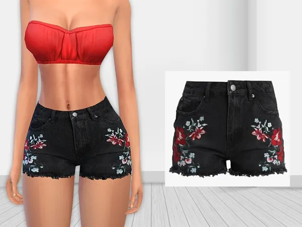 Alpha Even Odd Denim Floral Shorts - The Sims 4 Custom Content