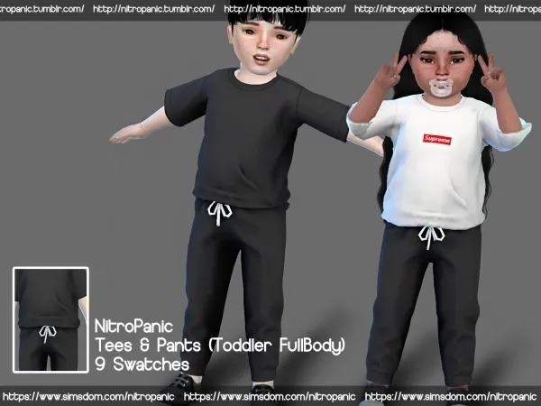 Alpha Tees and Pants (Fullbody Toddler) - The Sims 4 Custom Content