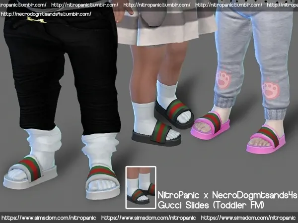Alpha Gucci Slides (Toddler F M) x NecroDog's HD Feet - The Sims 4 Custom Content
