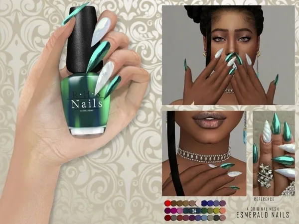 Alpha ESMERALD NAILS by redheadsims - The Sims 4 custom content