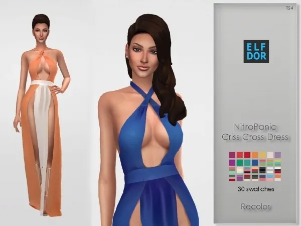 Alpha NitroPanic Criss Cross Dress Recolor by elfdor - The Sims 4 custom content