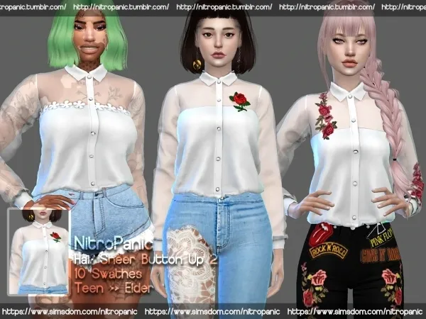 Alpha Button Up Half Sheer Version 2 by nitropanic - The Sims 4 custom content
