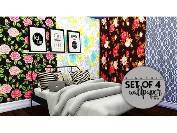 Maxis Match SET OF 4 VINTAGE WALLPAPER by simvaultthings - The Sims 4 Custom Content