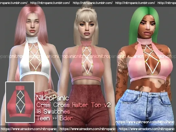 Alpha Criss Cross Halter Top v2 by nitropanic - The Sims 4 Custom Content
