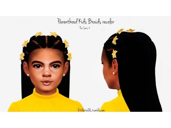 Alpha Parenthood Kids Braids recolor Black Gold Clips by littletodds - The Sims 4 Custom Content