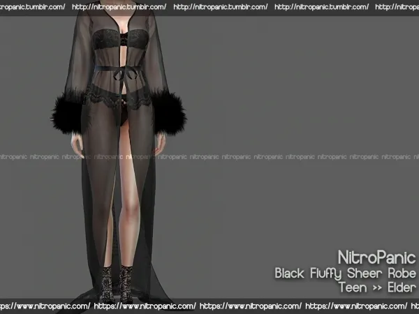 Alpha Black Fluffy Sheer Robe - The Sims 4 Custom Content