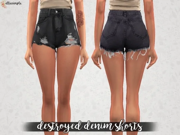 Alpha Elliesimple Destroyed Denim Shorts - The Sims 4 Custom Content
