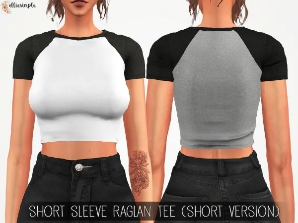 Alpha Elliesimple Short Sleeve Raglan Tee (Short version) - The Sims 4 Custom Content