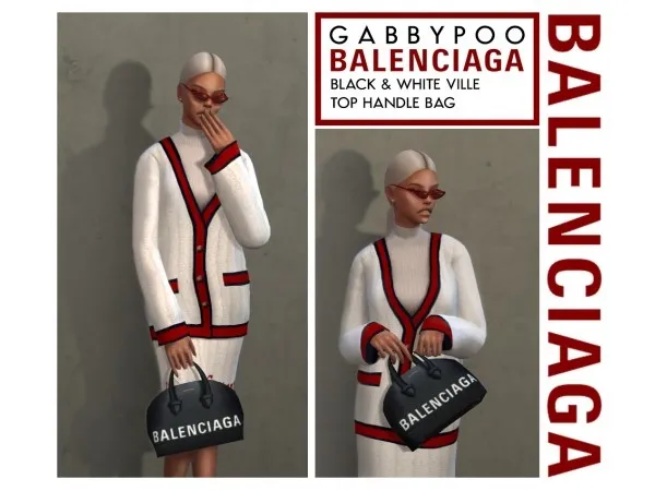 Maxis Match BALENCIAGA BLACK WHITE VILLE TOP HANDLE BAG by gabbypoo - The Sims 4 Custom Content
