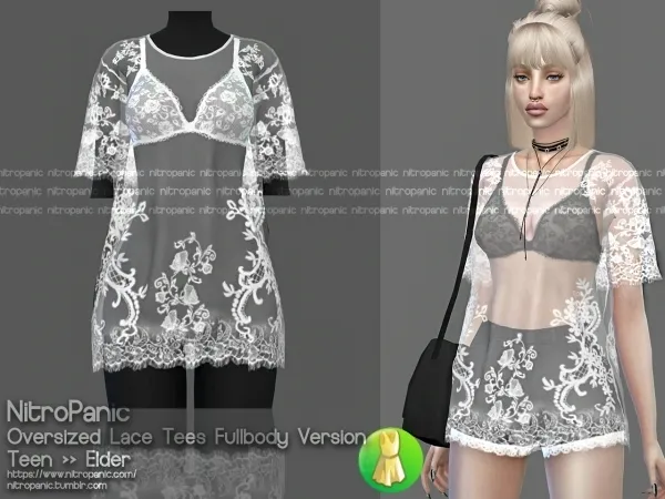 Alpha Oversized Lace Tees (Fullbody Version) - The Sims 4 Custom Content