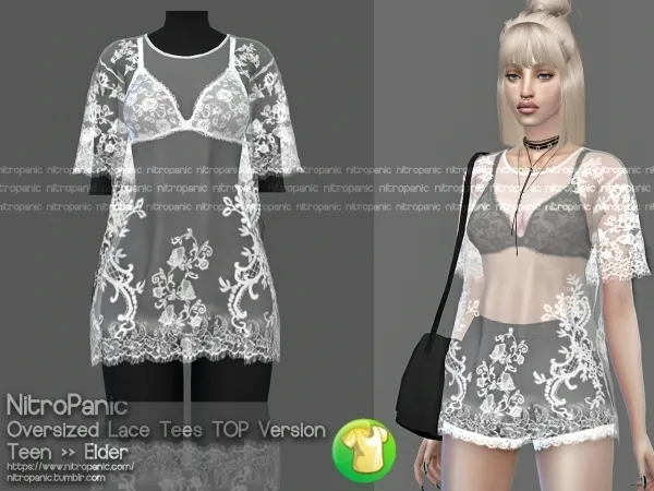 Alpha Oversized Lace Tees (TOP Version) by nitropanic - The Sims 4 Custom Content