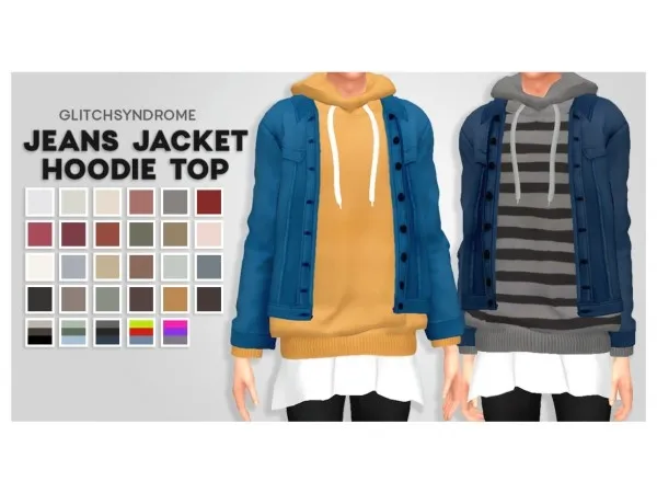 Maxis Match Jeans jacket hoodie top by glitchsyndrome - The Sims 4 Custom Content