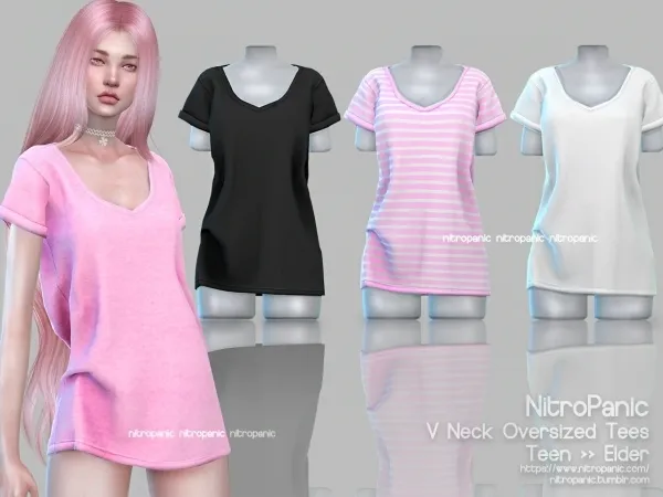 Alpha V Neck Oversized Tees - The Sims 4 Custom Content